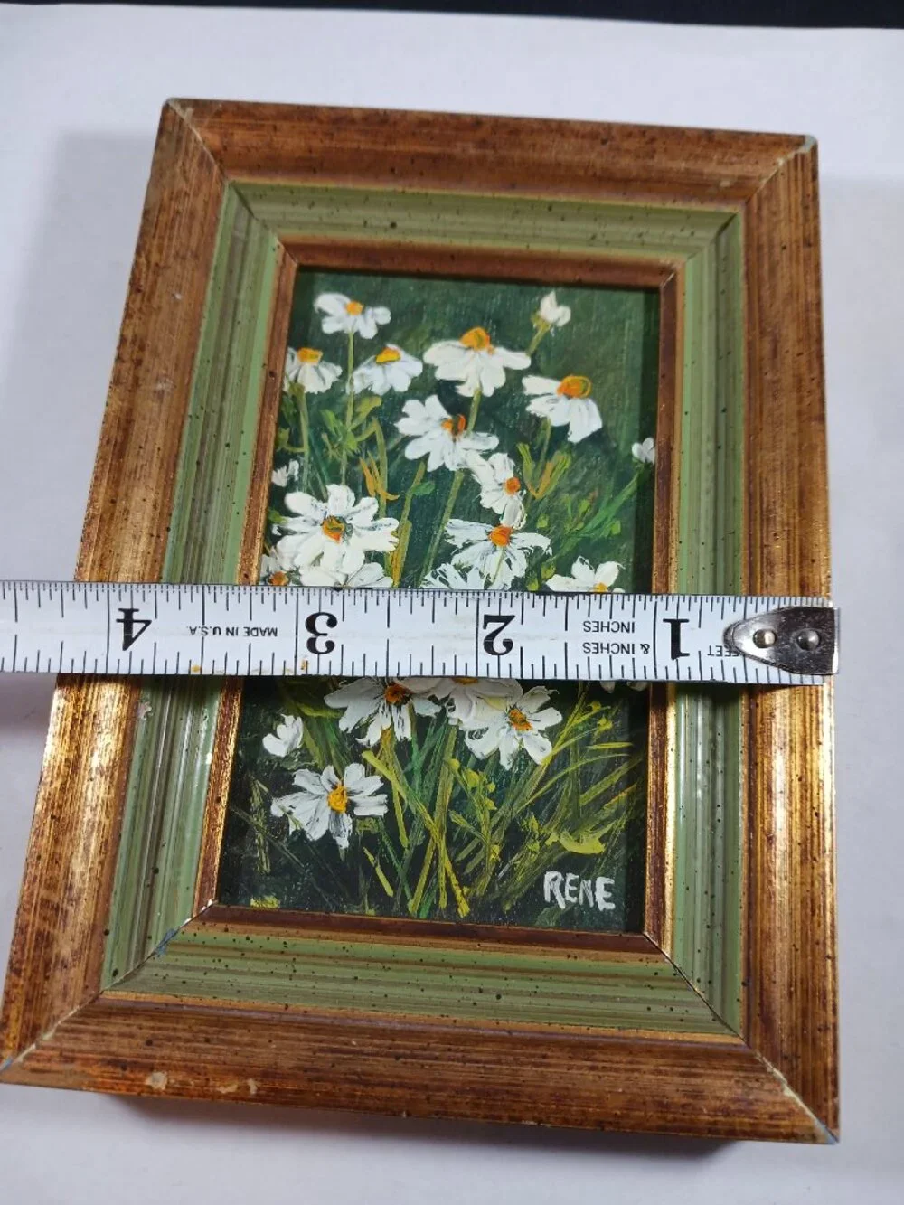 Vintage Oil Painting Daisy By Rene Small Framed Wall Decor